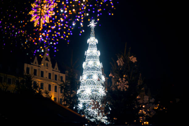 istock Christmas tree and garland for Christmas. Christmas background 1198097678