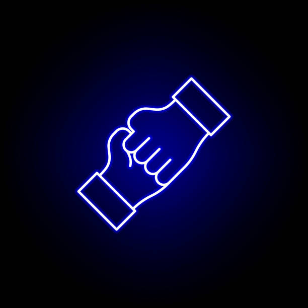 ręce wsparcia przyjaźń zarys niebieski neon ikona. elementy ikony linii przyjaźni. znaki, symbole i wektory mogą być używane do stron internetowych, logo, aplikacji mobilnej, interfejsu użytkownika, ux - meeting business cheerful hope stock illustrations