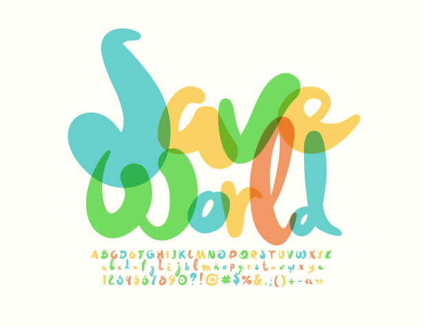 illustrations, cliparts, dessins animés et icônes de vector eco sign save world. lettres, nombres et symboles d'alphabet à la mode - compositeur typographe