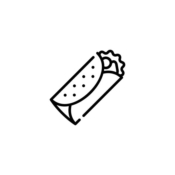 Burrito Mexican Food Icon Logo Vector burrito icon template. Street fast food symbol illustration. Traditional food logo concept: kebab, sandwich, shawarma, fajita, durum. Creative design for bar, cafe, stall, delivery burrito stock illustrations