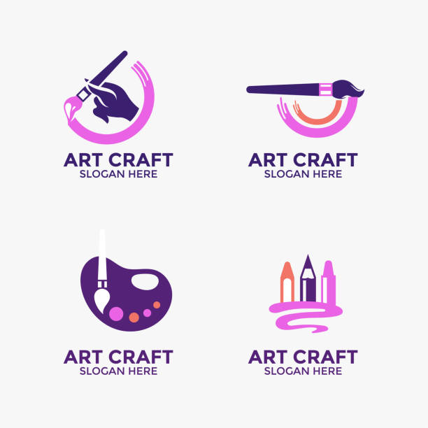 ilustraciones, imágenes clip art, dibujos animados e iconos de stock de creatividad y diseño de logotipos vectoriales de arte - paintbrush palette art paint