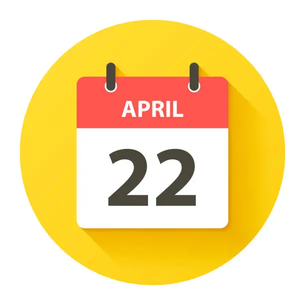 Vector illustration of April 22 - Round Daily Calendar Icon in flat design style