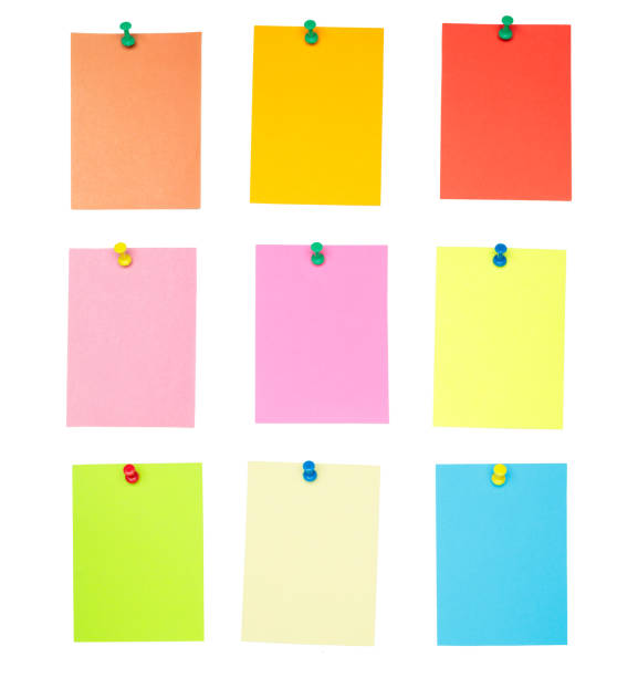 istock Collection of different colored pinned sheets of note papers stickers Isolated on white background 1198103072