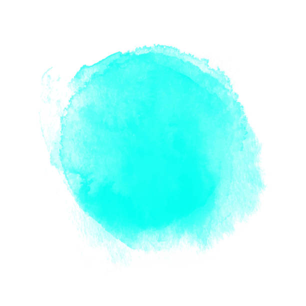 türkis blau aquarell kreis splash isoliert auf weißem hintergrund. rand der farbtöne von türkisblauer farbe spritzen tröpfchen. aquarellstriche designelement. türkis blau gefärbt von hand bemalt abstrakte textur. - book abstract backgrounds blob stock-grafiken, -clipart, -cartoons und -symbole