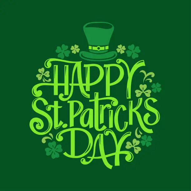 Vector illustration of Happy St. Patrick's Day hand drawn lettering vector illustration