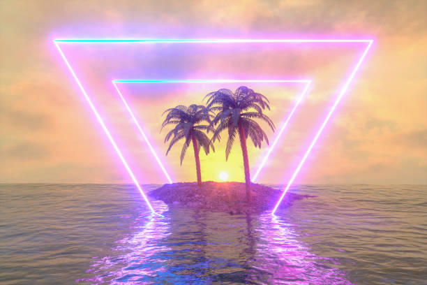 istock Summer Neon Lights with Palm Trees on the Sea 1198103939