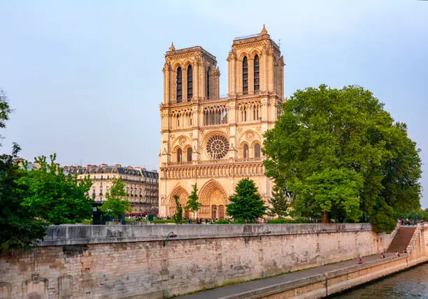 Notre-Dame de Paris Cathedral at sunset, France