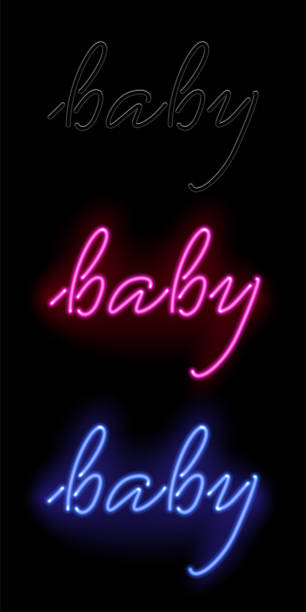 istock Handwritten baby neon lettering flat banner 1198104269