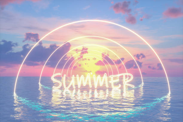 Neon Lights on the Sea. Summer, travel destinations concept.
