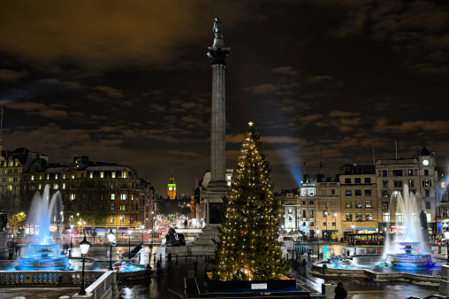 Christmas trees on Place Vendôme, famous for its jewelry shops. Paris in France.