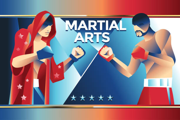 битва двух бойцов по боевым искусствам борьбы или ultimate fighting - boxing glove flash stock illustrations