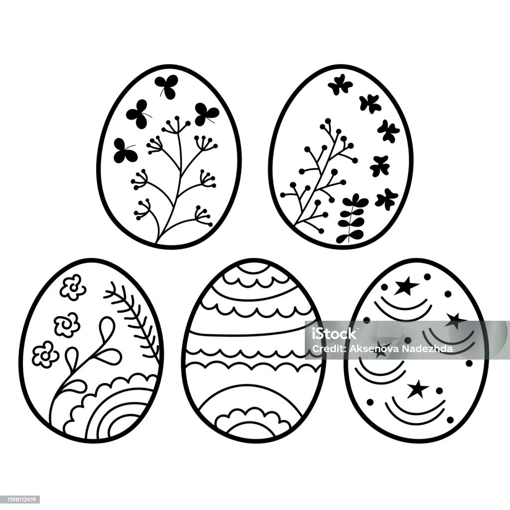 Ostereier Handgezeichnet Auf Weißem Hintergrund Ostereierikonensammlung Ostereier Handgezeichnet Auf Weißem Hintergrund Ostereierikonensammlung