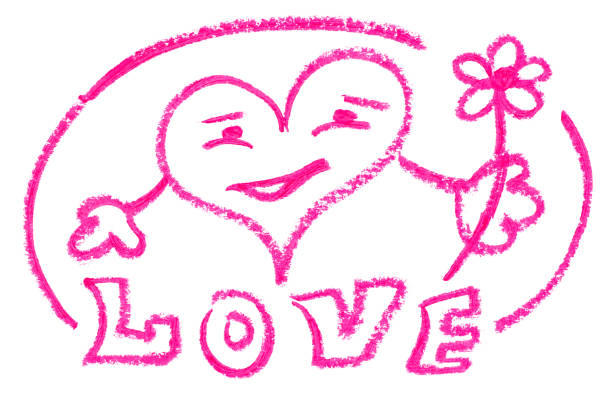 A hearts with hands and a face showing LOVE sign - drawn with a pink lipstick on a white paper.