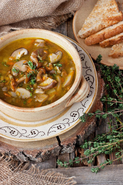istock Tasty mushroom soup in ceramic  bowl 1198117163