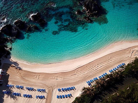 The drone aerial view of East whale bay beach,Bermuda