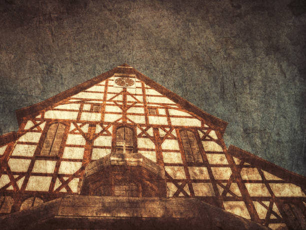 Old german half-timbered Protestants Church. Image in vintage style