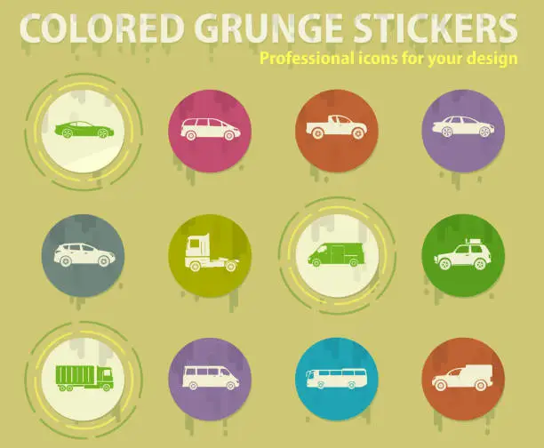 Vector illustration of Vehicles colored grunge icons