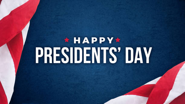Happy Presidents' Day Typography Over Blue Background Happy Presidents' Day Typography With American Flags Over Blue Texture Background presidents day stock pictures, royalty-free photos & images