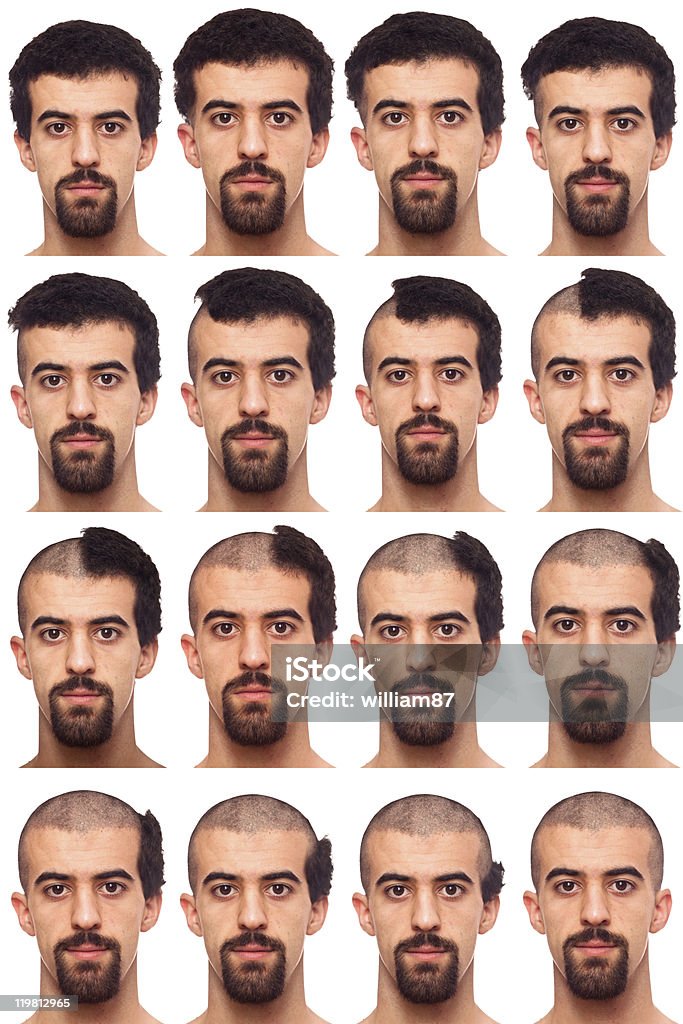 Youg homem sequência de fotografias Durante o corte de cabelo - Royalty-free Adulto Foto de stock