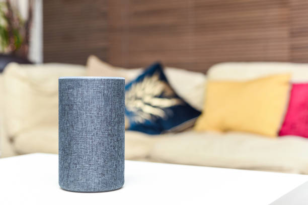 istock Smart speaker in modern home interior Voice controlled internet enabled device to listen to music and more 1198132329