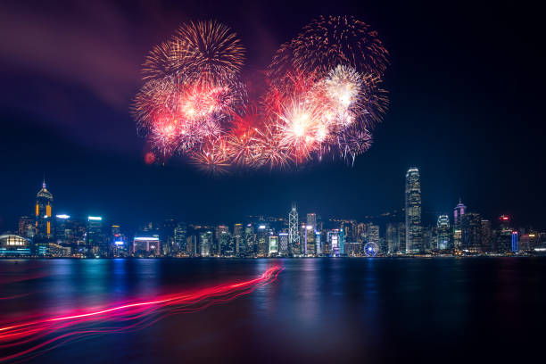 Firework show on Victoria Harbor, Hong Kong
