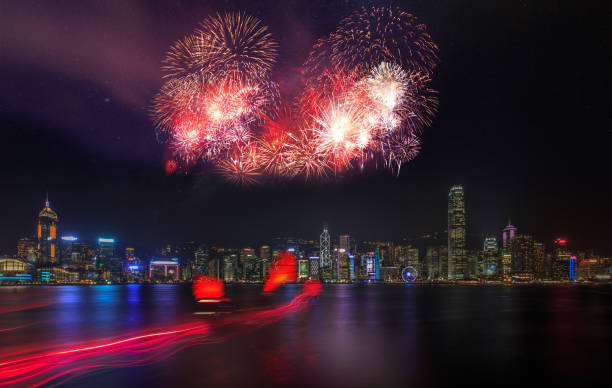 istock Firework show on Victoria Harbor, Hong Kong 1198133442