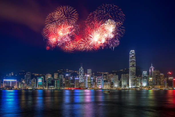 istock Firework show on Victoria Harbor, Hong Kong 1198133444