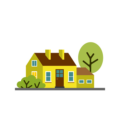 Small Cartoon Lemon Yellow House With Trees Isolated Vector Illustration  Stock Illustration - Download Image Now - iStock