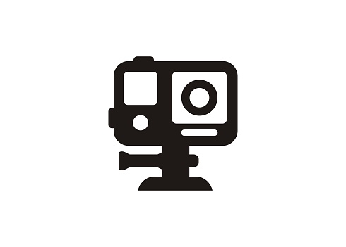 simple black and white icon illustrating an action camera