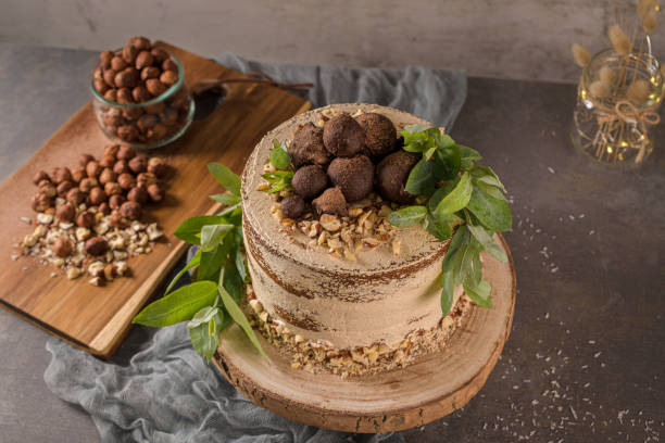istock Delicious naked coffee and hazelnuts cake 1198139649