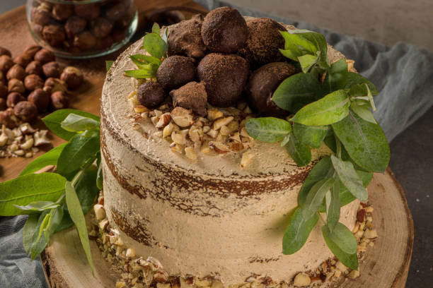 istock Delicious naked coffee and hazelnuts cake 1198142846