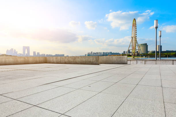 istock Empty square floor and modern city skyline with buildings in suzhou. 1198143756