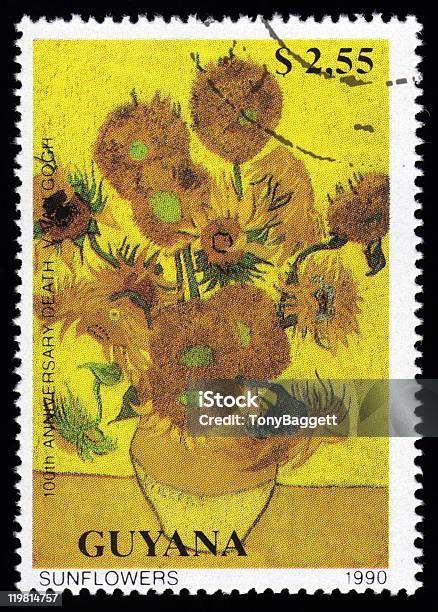 Guyana Postage Stamp Sunflowers By Vincent Van Gogh Stock Illustration - Download Image Now
