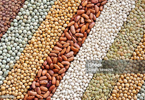Mistura De Lentilhas Secas Soybeans Ervilhas Feijãofundo - Fotografias de stock e mais imagens de Abundância