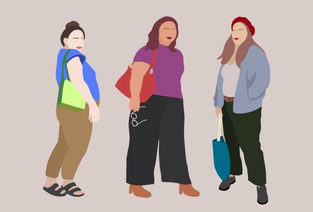 ilustrações de stock, clip art, desenhos animados e ícones de fashion portrait of plus-sized girls. - three people women teenage girls friendship