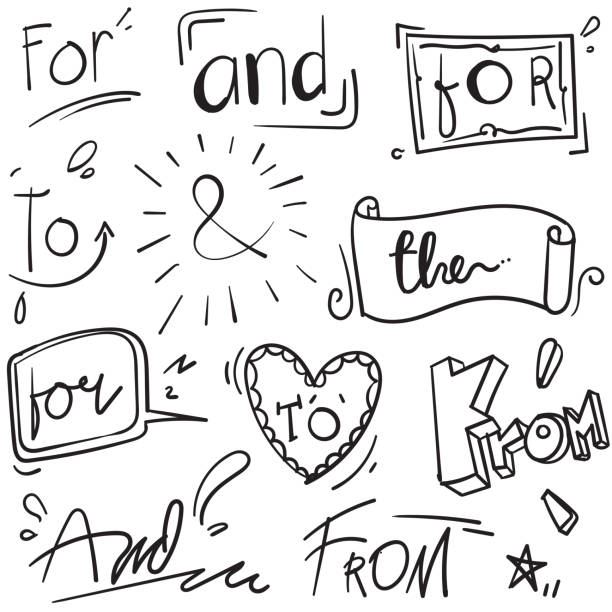 istock Hand drawn design elements set. words, With,from, by, for, to, the, and, with doodle ampersands, catchwords, calligraphy, ribbon handdrawn style 1198152747