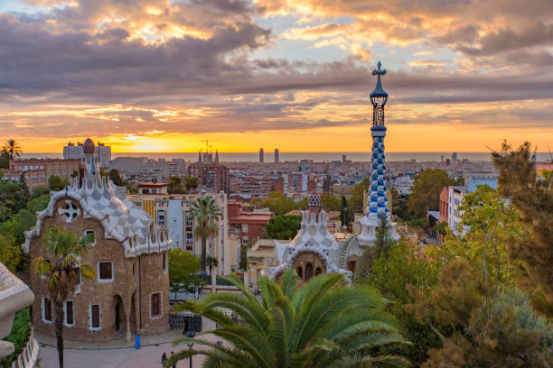 istock Sunrise in Park Guell in Barcelona, Spain 1198154667