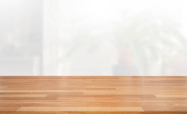 Empty wooden table and white interior background Empty wooden table and white interior background dining table stock pictures, royalty-free photos & images