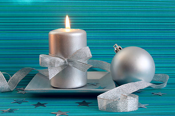 istock Christmas candle and silver ball 119816764