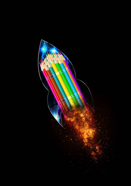 istock Illustration of an abstract rocket fueled by colored pencils 1198168012