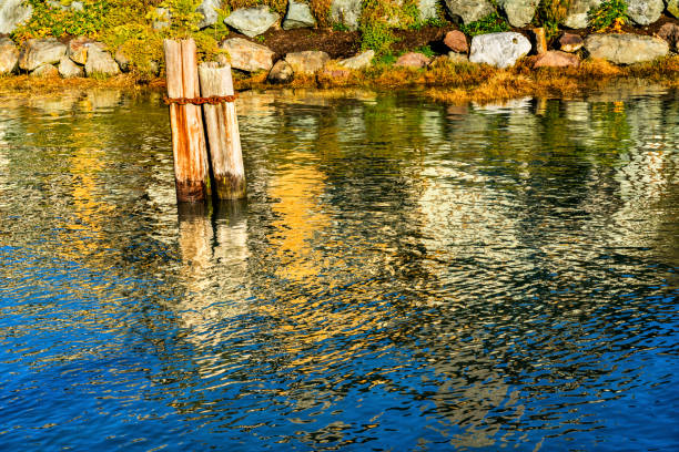 Blue Yellow Green Water Reflection Abstract Stonewall Waterfront Wharf Swinomish Channel La Conner Skagit County Washiington
