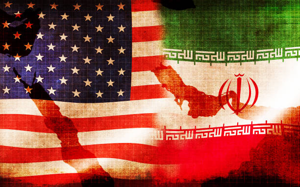 istock USA and Iran waving grunge flags  (Political conflict , War crisis ) / Mixed with Middle East map 1198169081