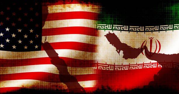 istock USA and Iran waving grunge flags  (Political conflict , War crisis ) / Mixed with Middle East map 1198169089