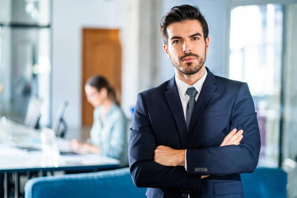 portrait of successful businessman. - ceo financial advisor businessman serious imagens e fotografias de stock