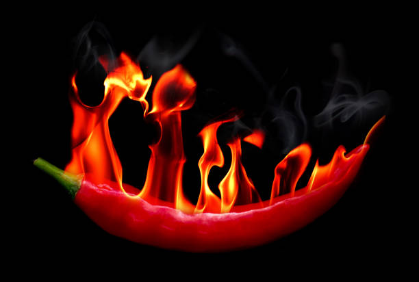 Red Hot chili pepper on fire and smoke at black background