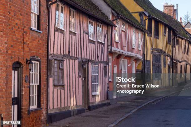 Medieval Street Lavenham England Stock Photo - Download Image Now - Lavenham, City, England
