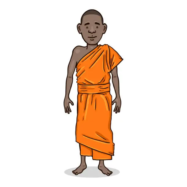 Vector illustration of Vector Cartoon Character - Young African Man in Monastic Robes.