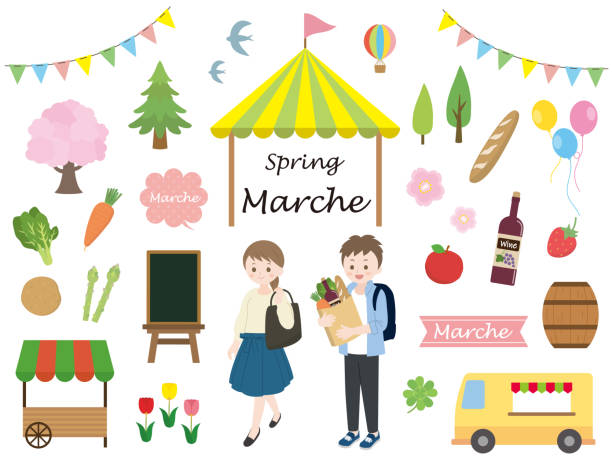 illustrazioni stock, clip art, cartoni animati e icone di tendenza di primavera marche - piazza delle vettovaglie