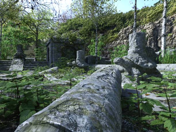 istock Abandoned Temple Ruins in the Forest 3D Illustration 1198189964