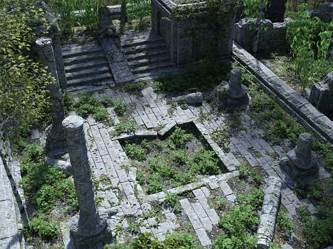 3D Illustration Abandoned Temple Ruins in the Forest